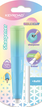 Temperówka plastikowa z gumką KEYROAD opalizująca pojedyncza blister 1szt.mix