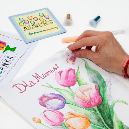 Klej precyzyjny w cienkopisie 5 brokatów Kidea