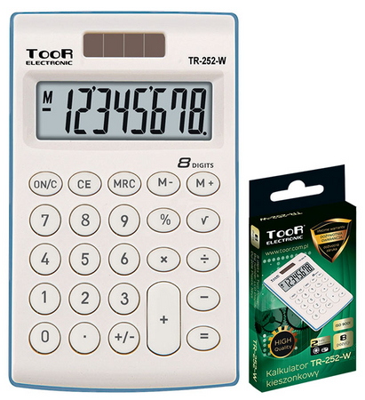 Kalkulator kieszonkowy TOOR TR-252-W 8-pozycyjny 2 typy zasilania