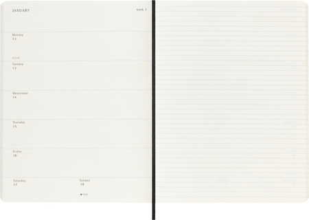 Kalendarz 2026 12M Moleskine XL tygodniowy miękka oprawa czarny 19x25cm