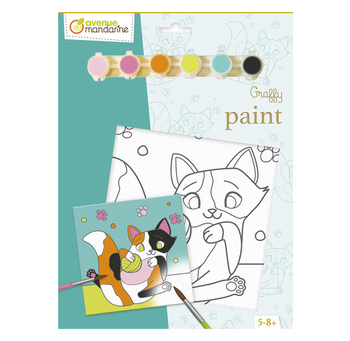 Podobrazie z nadrukiem + farby + pędzel - Kot 20x20 cm