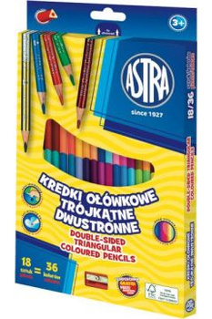 Kredki ołówkowe trójkątne dwustronne 18 kolorów 36 szt. z temperówką