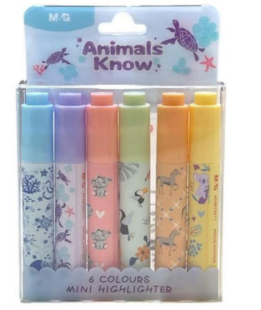 Zakreślacz mini Animals Planet 6 kolorów
