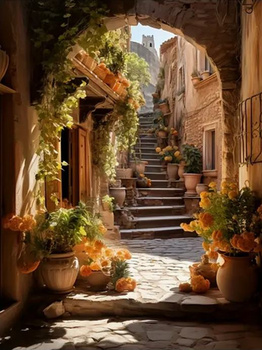 Diamentowa Mozaika Schody w uliczce pełnej kwiatów NO-2001758