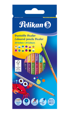 Kredki ołówkowe dwustronne 12 sztuk, 24 kolory Pelikan