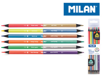 Kredki ołówkowe trójkątne metalizowane dwukolorowe bicolor fluo Milan 6 sztuk 12 kolorów