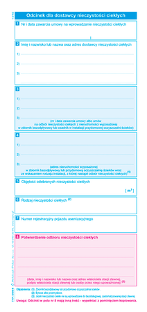 Potwierdzenie odbioru nieczystości ciekłych w zlewni