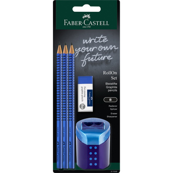 Zestaw Grip niebieski Faber-Castell 3 ołówki + gumka + temperówka blister