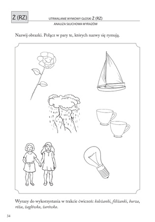 Obrazkowe ćwiczenia logopedyczne dla przedszkolaków SZ, Ż, CZ, DŻ Ćwiczenia wspomagające terapię logopedyczną głosek