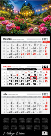 Kalendarz 2026 trójdzielny premium z wypukłą główką Romantico KT2 V98