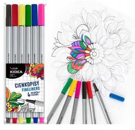 Cienkopisy 6 kolorów Kidea
