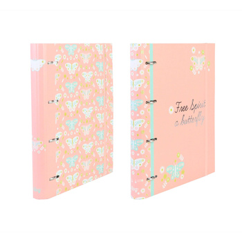 Segregator A4 4-ringowy na gumkę z wkładem w linie i przekładkami Butterflies