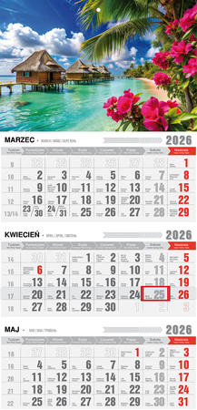 Kalendarz 2026 trójdzielny ekonomiczny z magnesem Tropik KTM VM16