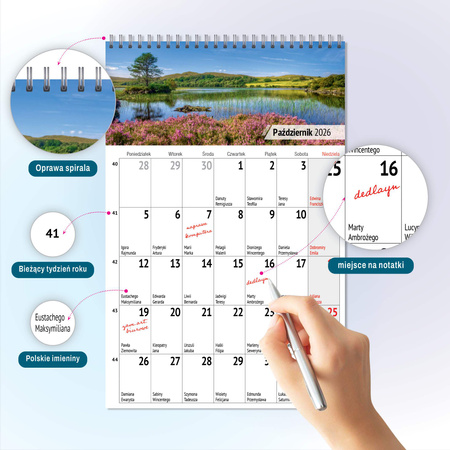 Kalendarz 2026 biurkowy A5 miesięczny pejzaże