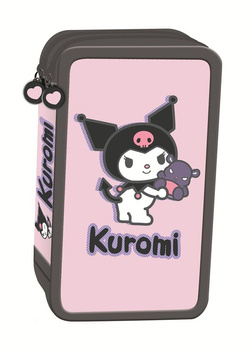 Piórnik szkolny potrójny z wyposażeniem KUROMI PINK