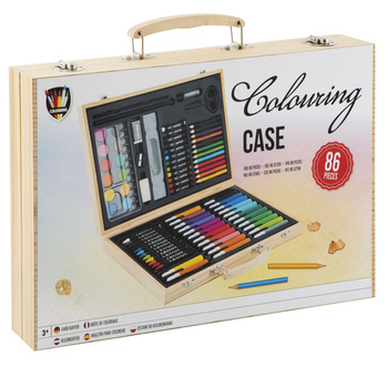 Drewniana walizka artystyczna dla dzieci 86 elementów