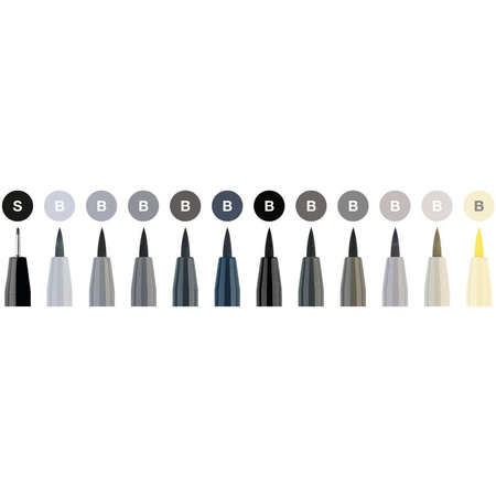 Pisaki Faber-Castell Pitt Artist Pen Brush 12 kolorów Grey