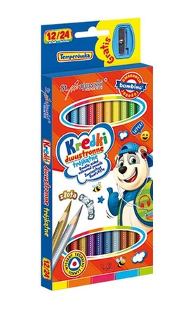 Kredki ołówkowe trójkątne St.Majewski 24 kolory dwustronne 12 sztuk z temperówką