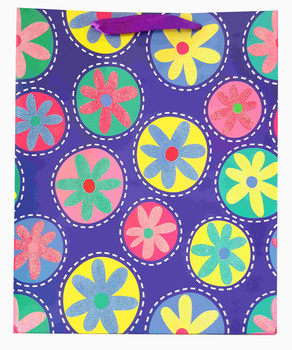 Torebki prezentowe brokatowe kwiatki JP1501B 12 sztuk