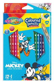 Kredki ołówkowe trójkątne Colorino Kids 13 kolorów 12 sztuk z temperówką Mickey