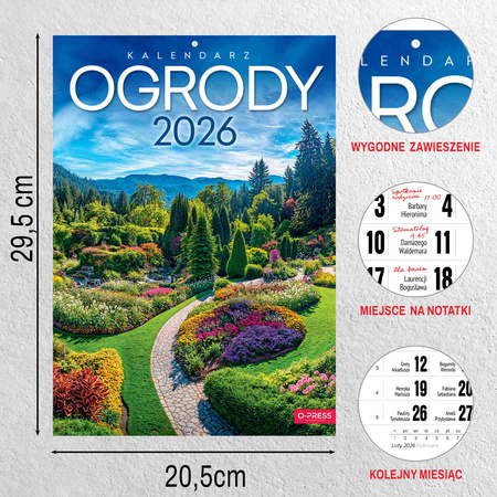 Kalendarz 2026 Ogrody A4 ścienny