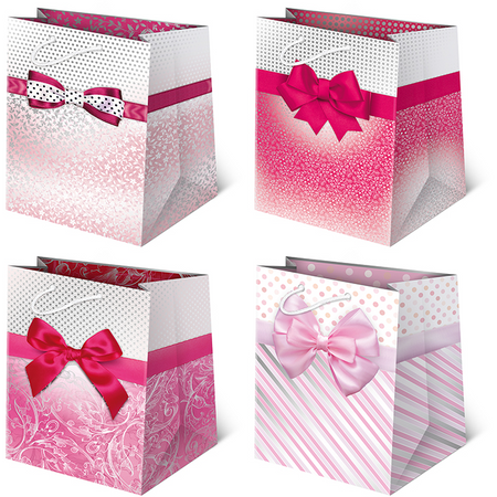 Torebki ozdobne T16-1 Kokardy różowe 10 sztuk