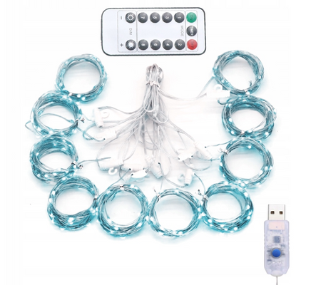 Lampki Kurtyna usb 200 LED 3x2 biały zimny + pilot