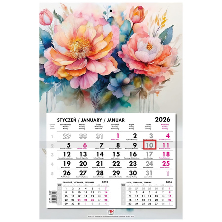 Kalendarz 2026 jednodzielny główka płaska Kwiaty