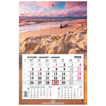 Kalendarz 2026 jednodzielny główka płaska Bałtyk