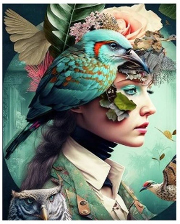 Diamentowa Mozaika Kobieta z ptakami na głowie NO-1009646