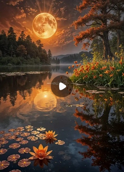 Diamentowa Mozaika Krajobraz pełnia księżyca nad jeziorem z liliami NO-2003124