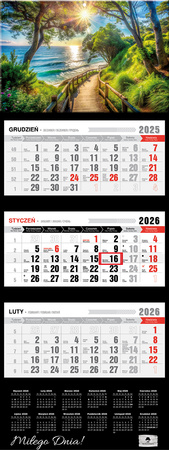 Kalendarz 2026 trójdzielny premium z wypukłą główką Pejzaż KT2 V100