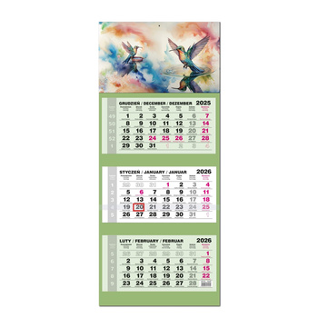 Kalendarz 2026 trójdzielny LUX główka wypukła Koliber