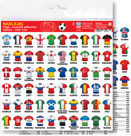 Naklejki Flagi koszulki piłkarskie Świat Top 100