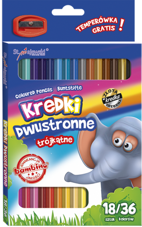 Kredki ołówkowe trójkątne St.Majewski 36 kolorów dwustronne 18 sztuk z temperówką