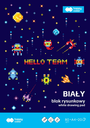 Paczka blok rysunkowy biały A4 Pixi Planet 80g 20 ark. Happy Color 20 sztuk