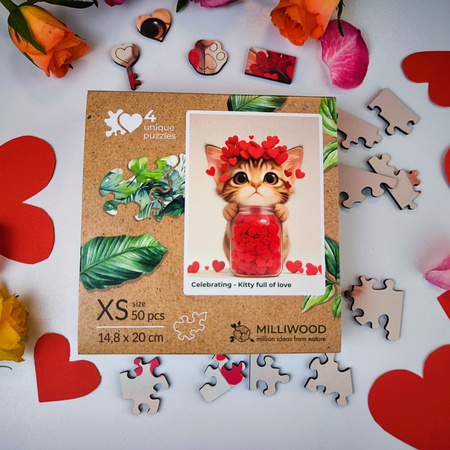 Puzzle 50 drewniane Kotek pełen miłości