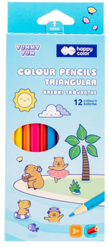 Kredki drewniane trójkątne Yummy Yum Kapibara 12 kolorów Happy Color