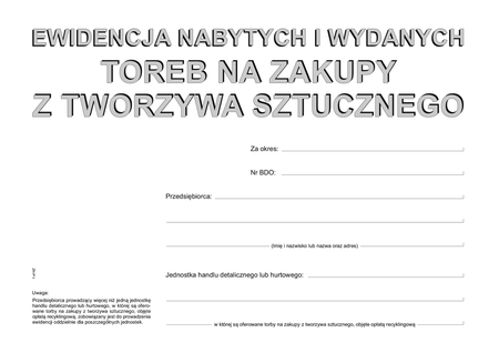 Ewidencja nabytych i wydanych toreb na zakupy z tworzywa sztucznego