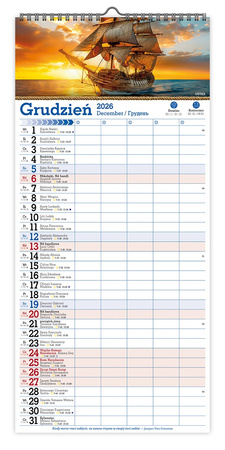 Kalendarz 2026 ścienny paskowy szeroki Bałtycka Bryza KPS V4