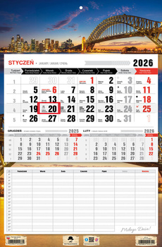 Kalendarz 2026 trójdzielny jednodzielny z planem zajęć City Sidney KTJ4 V1