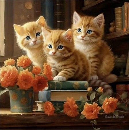 Diamentowa Mozaika Koty trzy rude na książkach NO-2000710