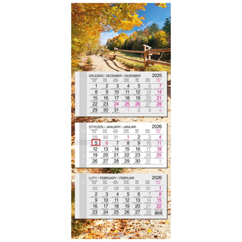 Kalendarz 2026 trójdzielny główka płaska Krajobrazy