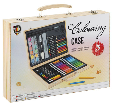 Drewniana walizka artystyczna dla dzieci 86 elementów