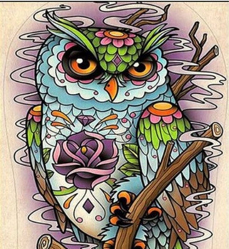 Diamentowa mozaika sowa z rysunkami kwiatów abstrakcja NO-1007752