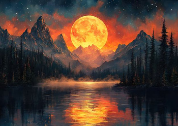 Diamentowa Mozaika Księżyc w tle ciemnych gór NO-2002539