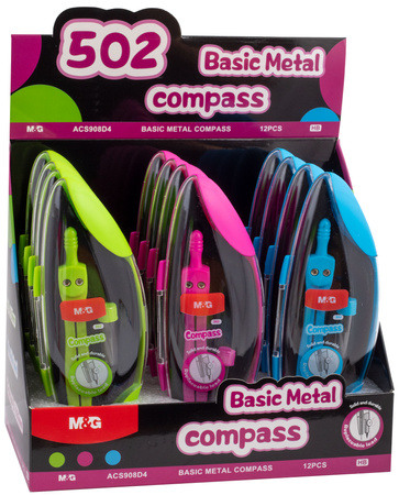 Cyrkiel szkolny z zapasowymi rysikami średnica koła 35cm metalowy 1 szt. mix MG