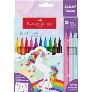 Flamastry Zamek edycja jednorożec Faber-Castell 10 kolorów + 3 kolory pastelowe + naklejki