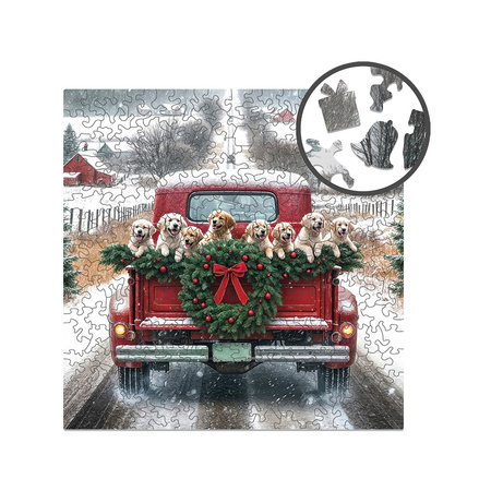 Puzzle 250 drewniane Christmas Traveling Dogs
