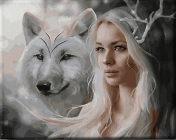 Diamentowa Mozaika Wilk z kobietą NO-1008283